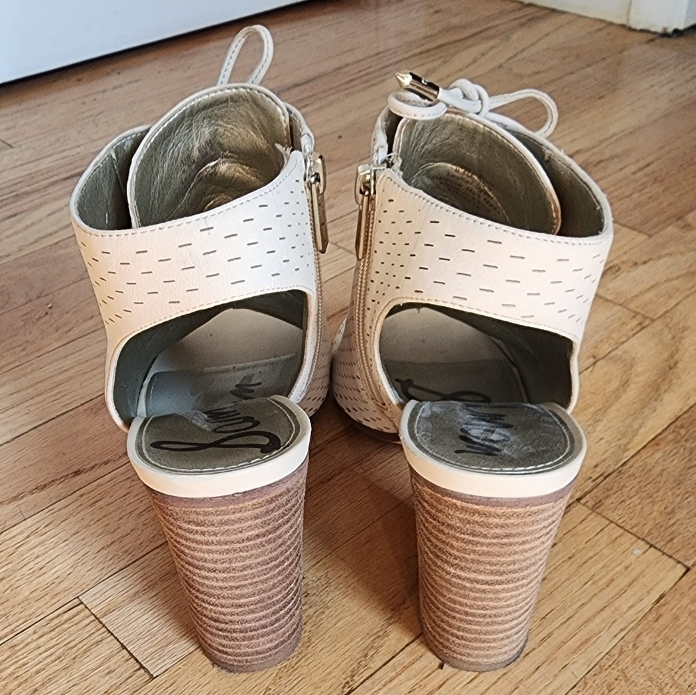 Sam Edelman Ennette Perforated Sand Color Leather Sandals 4" Heel size 8.5 - Picture 4 of 7